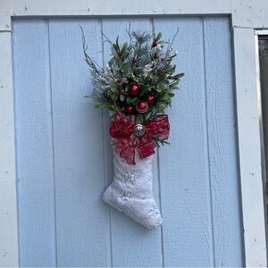 Handmade Christmas holiday door hanger stocking Wreath